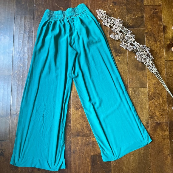 High waisted flat front wide leg Kelly emerald green dress pants - Picture 5 of 14